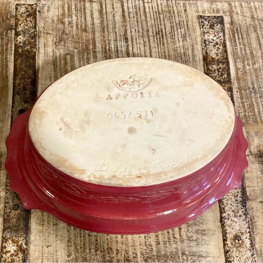 Vintage France Appolia Covered Casserole Dish Red Holly Berry Christmas Fall
